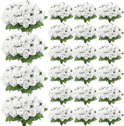 Vevor Artificial Rose White Silk Faux Flowers Bulk 500 PCS for Weddings, Centerpieces & Decor New