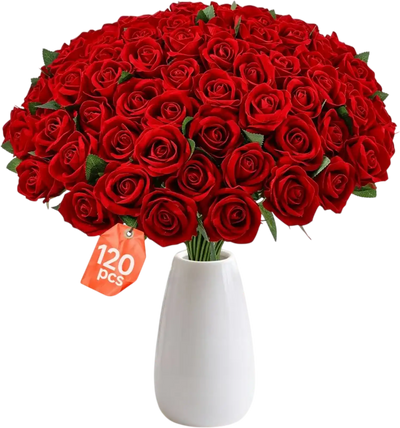 Vevor Artificial Rose Bulk Red Roses 120 PCS Silk Faux Flowers Stems New