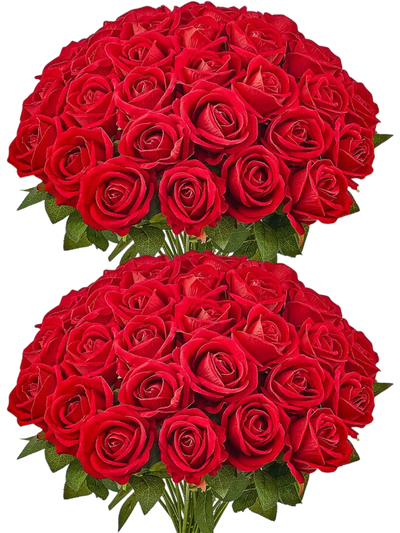 VEVOR Artificial Flowers, 60 pcs Real Looking Red Foam Fake Roses Bulk, Faux Red Bridal Shower with Stems for DIY Wedding Bouquets, Home Centerpieces Arrangements, Party Tables Decorations