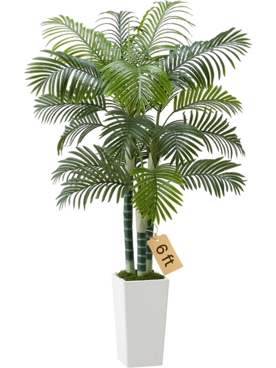 VEVOR Artificial Areca Palm Tree 6 ft, Fake Palm Tropical Plants with White Tall Planter, Faux Floor Silk Plant in Pot, Large Trees for Home Office Living Room Decor House Warming, Indoor Outdoor