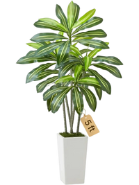 VEVOR Artificial Dracaena Tree 5 ft, Fake Palm Tropical Plants with White Tall Planter, Faux Floor Silk Plant in Pot, Large Trees for Home Office Living Room Decor House Warming, Indoor Outdoor