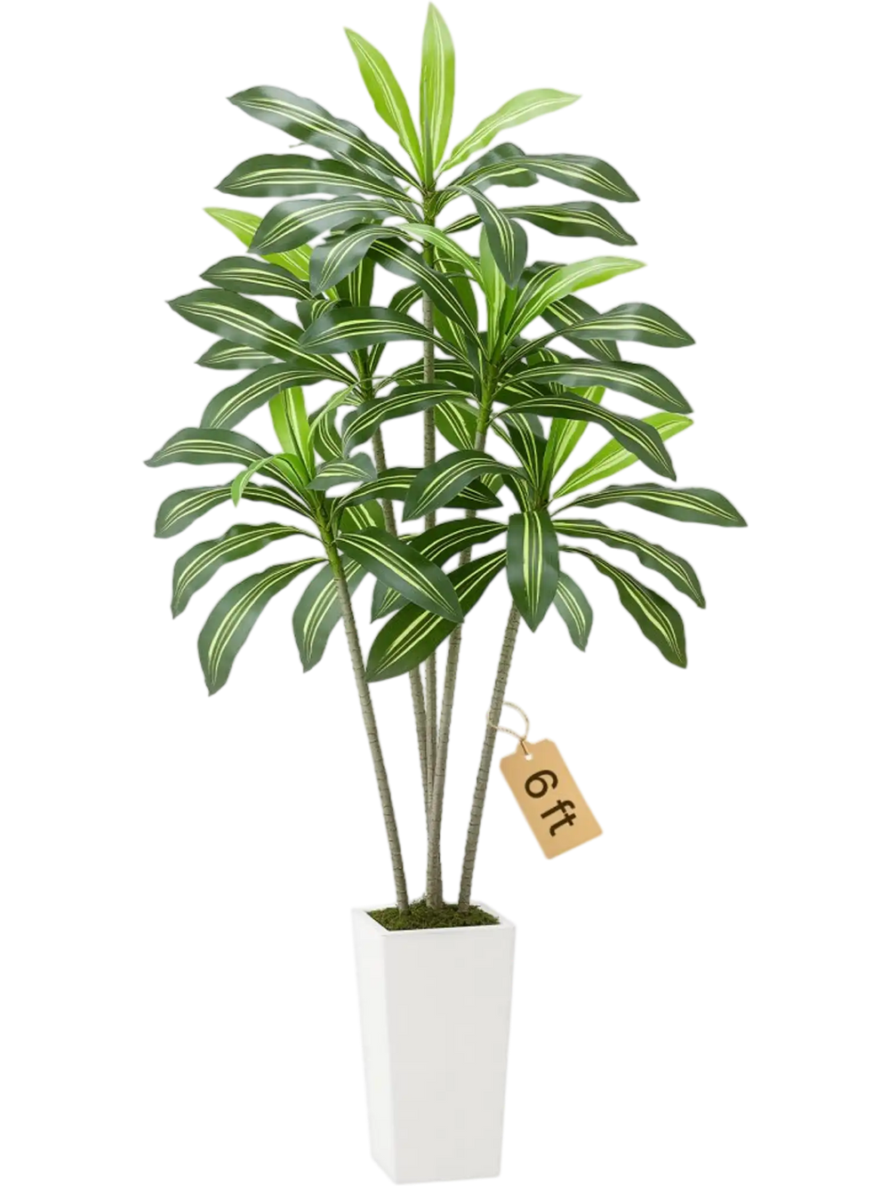 VEVOR Artificial Dracaena Tree 6 ft, Fake Palm Tropical Plants with White Tall Planter, Faux Floor Silk Plant in Pot, Large Trees for Home Office Living Room Decor House Warming, Indoor Outdoor