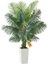 VEVOR Artificial Areca Palm Tree 6 ft, Fake Palm Tropical Plants with White Tall Planter, Faux Floor Silk Plant in Pot, Large Trees for Home Office Living Room Decor House Warming, Indoor Outdoor