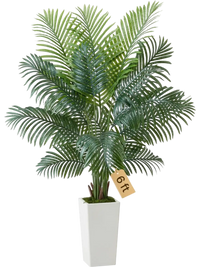 VEVOR Artificial Areca Palm Tree 6 ft, Fake Palm Tropical Plants with White Tall Planter, Faux Floor Silk Plant in Pot, Large Trees for Home Office Living Room Decor House Warming, Indoor Outdoor