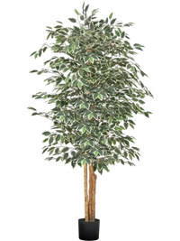 VEVOR 6FT Artificial Ficus Tree with Black Pot, Tall Faux Ficus Plant with Natural Wood Trunk and Realistic Green Leaves, Indoor Fake Silk Tree for Home, Office, Living Room, or Corner Décor