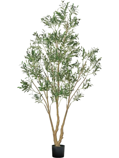 VEVOR 8FT Artificial Olive Tree with Black Pot, Tall Fake Tree with Natural Wood Trunk & Realistic Green Leaves and Fruits, Indoor Faux Plant for Home, Office, Living Room, Corner Decor