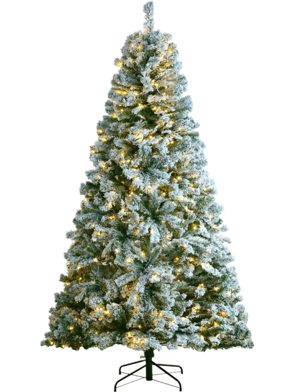 VEVOR Christmas Tree, 7.5ft Prelit Flocked Artificial Tree, Full Holiday Xmas Tree with 550 White LED Lights, 1346 Branch Tips, Metal Base for Home Party Office Decoration