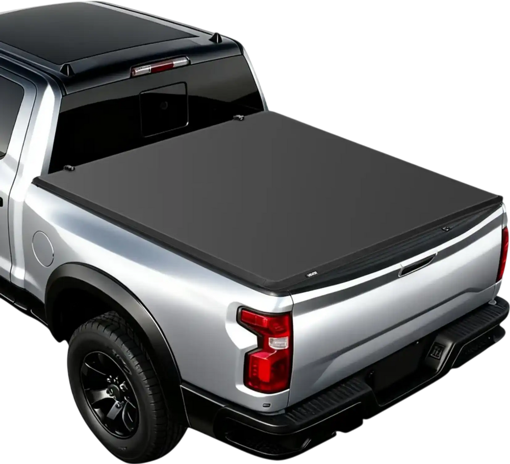 VEVOR Soft Quad-Fold Truck Bed Tonneau Cover, Compatible with 2019-2024 Dodge Ram 1500 (Incl. Classic & New) 6.4 ft (76 in) Bed Without Rambox, Split Tailgate, Waterproof Folding Truck Tonneau Cover