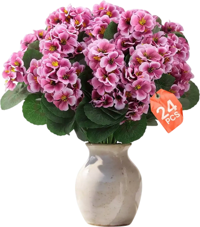 Vevor Artificial Geranium Faux Pink Flowers with Stems 24 PCS New