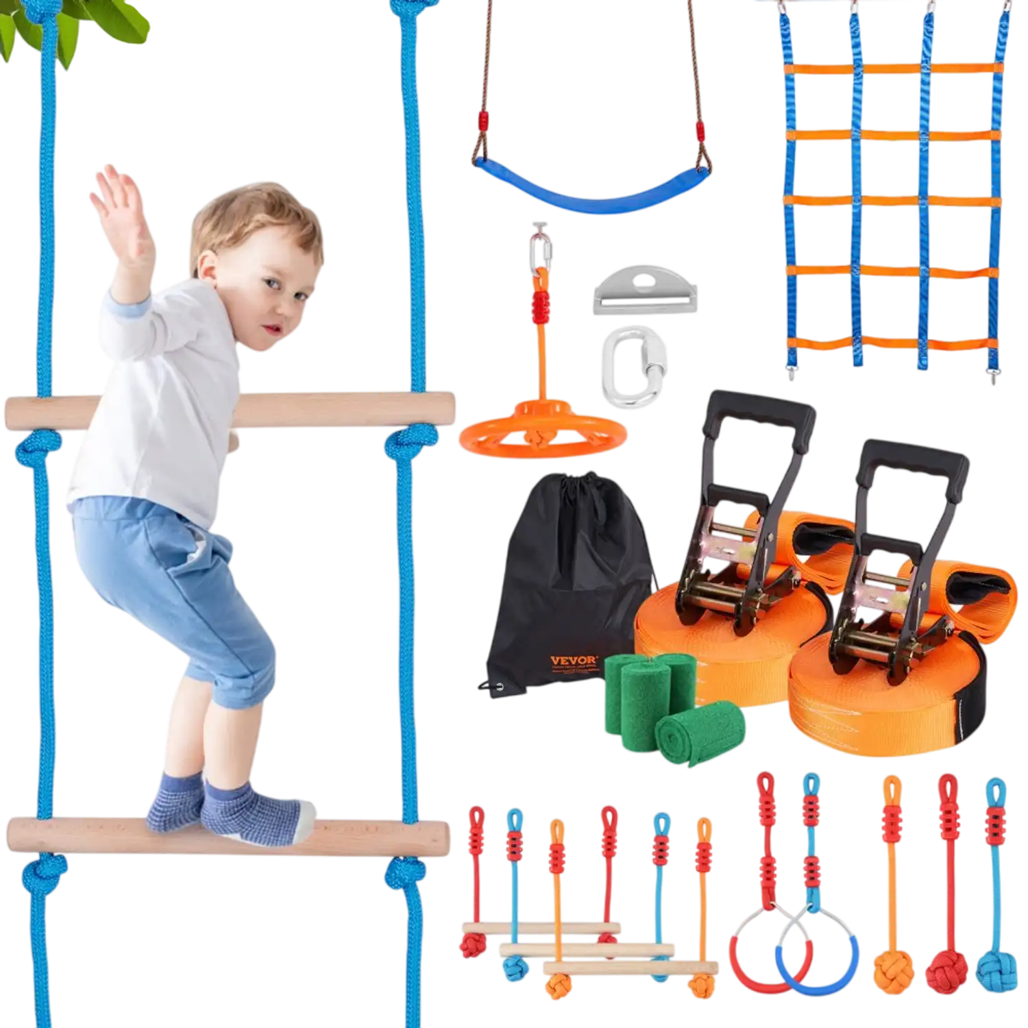 Vevor Ninja Obstacle Course for Kids 2 x 56' Weatherproof Slacklines 12 Obstacles New