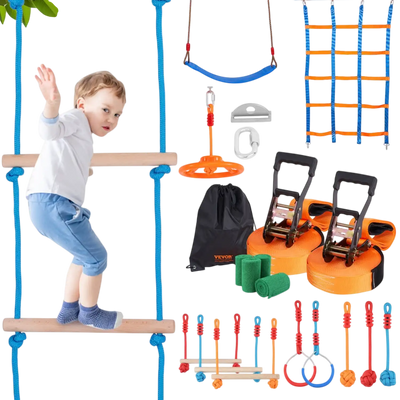 Vevor Ninja Obstacle Course for Kids 2 x 56' Weatherproof Slacklines 12 Obstacles New