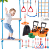 VEVOR Ninja Warrior Obstacle Course for Kids, 2 x 60 ft Weatherproof Slacklines, 500lbs Weight Capacity Monkey Line, Outdoor Playset Equipment, Backyard Toys Training Equipment Set with 14 Obstacles