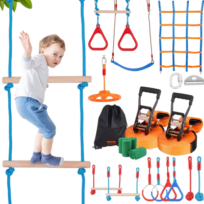 Vevor Ninja Obstacle Course for Kids 2 x 60' Weatherproof Slacklines 14 Obstacles New