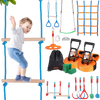 VEVOR Ninja Warrior Obstacle Course for Kids, 2 x 65 ft Weatherproof Slacklines, 500lbs Weight Capacity Monkey Line, Outdoor Playset Equipment, Backyard Toys Training Equipment Set with 12 Obstacles