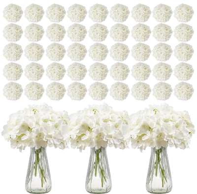 VEVOR Artificial Flowers, 305 pcs Real Looking White Silk Fake Hydrangea Bulk, White Faux Bridal Shower with Stems for DIY Wedding Bouquets, Home Centerpieces Arrangements, Party Tables Decorations