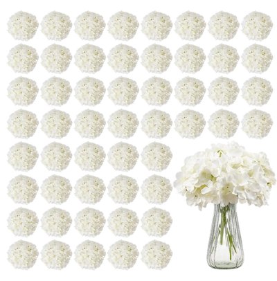 VEVOR Artificial Flowers, 65 pcs Real Looking White Silk Fake Hydrangea Bulk, White Faux Bridal Shower with Stems for DIY Wedding Bouquets, Home Centerpieces Arrangements, Party Tables Decorations