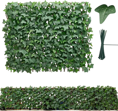 VEVOR Expandable Fence Privacy Screen, 25 x 126 in Expand Artificial Plant Wall, Realistic Artificial Ivy Panel with 50 Zip Ties, Decorative Faux Greenery Backdrop Hedges for Balcony Patio Outdoor