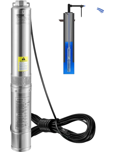 VEVOR Deep Well Submersible Pump, 1HP 115V/60Hz, 37gpm Flow 207ft Head, with 33ft Electric Cord, 4\