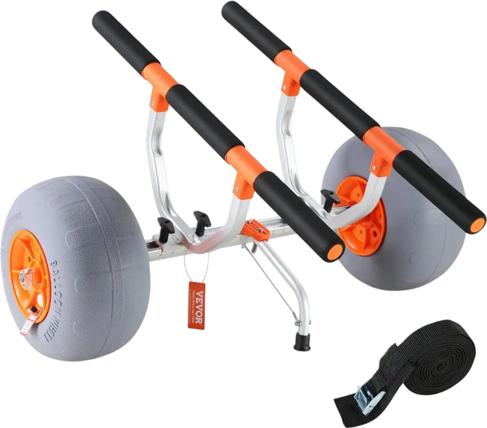VEVOR Heavy Duty Kayak Cart, Foldable Canoe Trolley Cart with 12'' Tires, Adjustable Width 6.69"-17.32",350 Lb Weight Capacity Kayak Trolley for Kayaks Canoes Paddleboards Float Mats Jon Boats