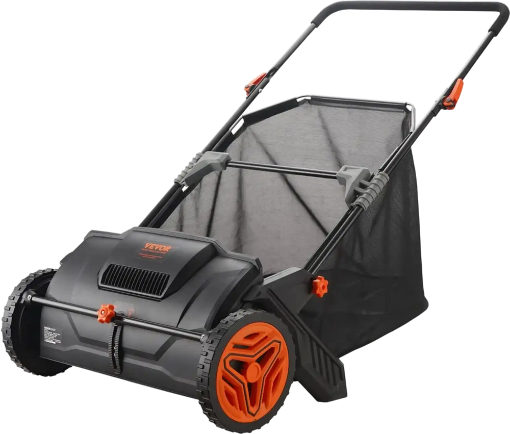 VEVOR Push Lawn Sweeper, 21inch Leaf & Grass Collector, Strong Plastic Wheels & Heavy Duty Thickened Steel Durable to Use with Large Capacity 3.5 cu. ft. Mesh Collection Hopper Bag, 2 Spinning Brushes