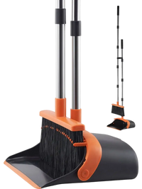 VEVOR Broom and Dustpan Set, Heavy Duty Dustpan and Broom Combo with Self-Cleaning Teeth, Metal Upright Standing Dust Pan with Long Handle, Ideal for Home, Restaurant, Office, Dorm, Black+Orange