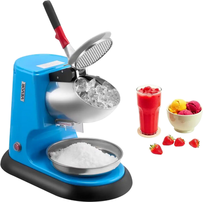 VEVOR Ice Crusher Machine, 220lbs Per Hour Electric 4 Blades Snow Cone Maker, Stainless Steel Shaved Ice Machine with Bowl and Cover, 300W 1400RPM Ice-Shaver for Home and Commercial Use, Blue