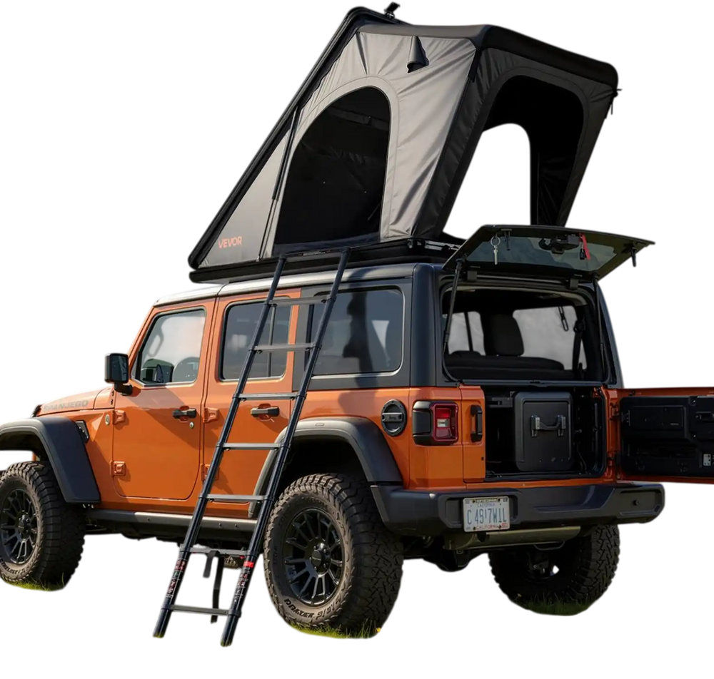 VEVOR Rooftop Tent Hard Shell, 2-3 Person Aluminum Roof Top Tent Hardshell with Tri-Color LED Light, Thick Mattress & Window, Waterproof Windproof Overland Camping Car Roof Rack for Jeep SUV Pickup