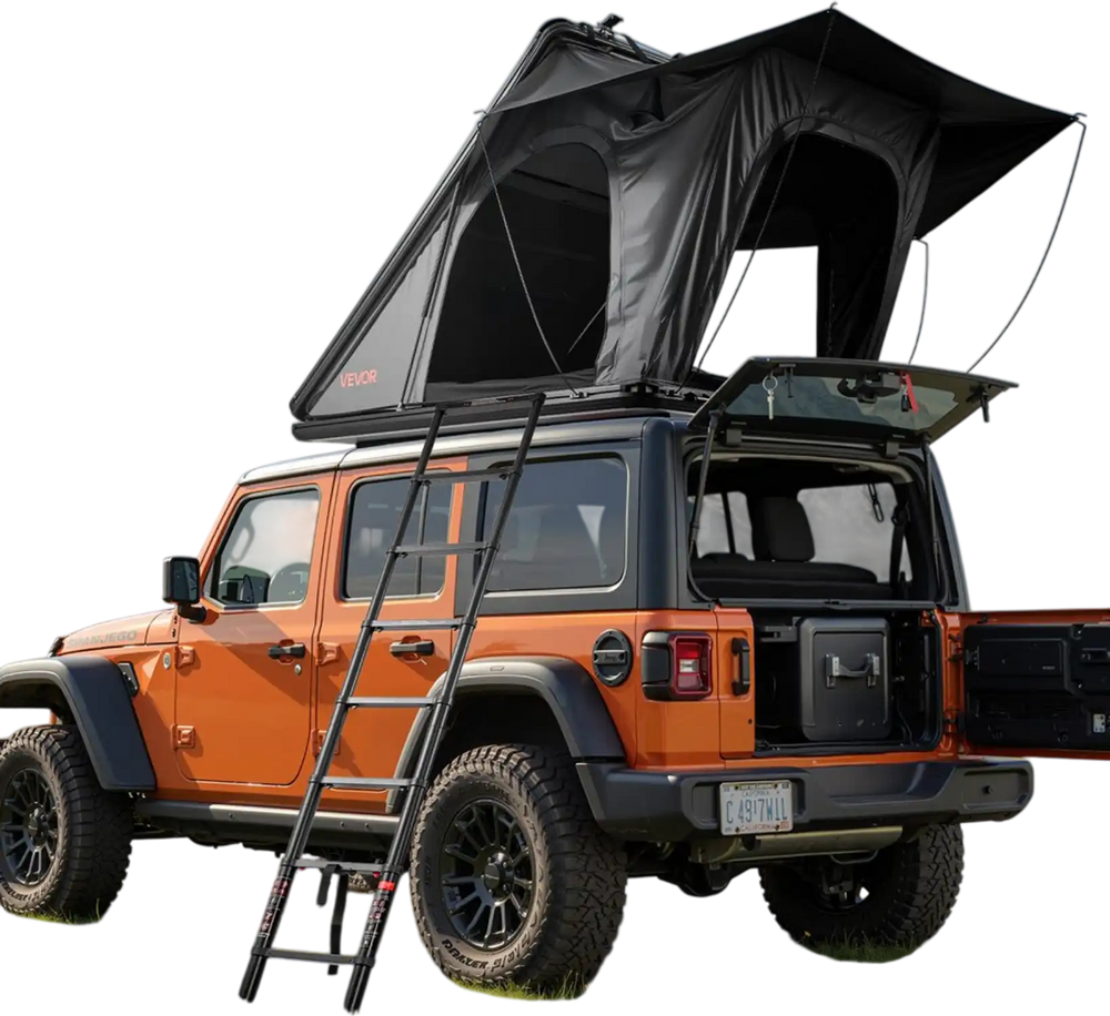 VEVOR Rooftop Tent Hard Shell, 2-3 Person Aluminum Roof Top Tent Hardshell with Tri-Color LED Light, Thick Mattress & 1 Window, Waterproof Windproof Overland Camping Car Roof Rack for Jeep SUV Pickup