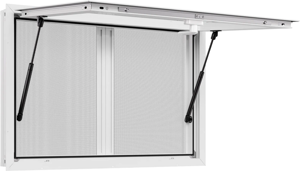 VEVOR Concession Window 36x24 in, Aluminum Alloy Service Window for Food Truck, Up to 85 Degrees Stand Serving Window with 2 Sliding Windows, Awning Door, and Drag Hook, for Concession Trailers