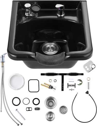 VEVOR Shampoo Bowl, ABS Plastic Shampoo Sink for Salons and Home, Easy to Clean and Install Salon Shampoo Bowls for Hair Stylists, Shampoo Sink for Spa Center, Barbershop and Beauty Salon Use, Black