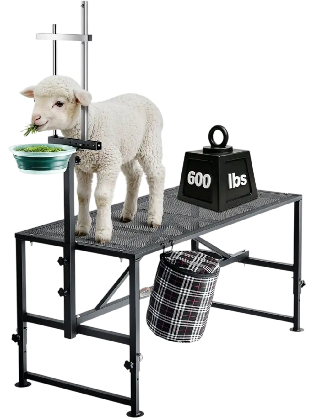 VEVOR Goat Milking Stand, 600 lbs Heavy Duty Goat Stand with Feed Bin, Adjustable Headpiece & Tool Basket, Stanchion for Grooming & Hoof Trimming, Metal Livestock Platform for Sheep, 51" x 23", Black