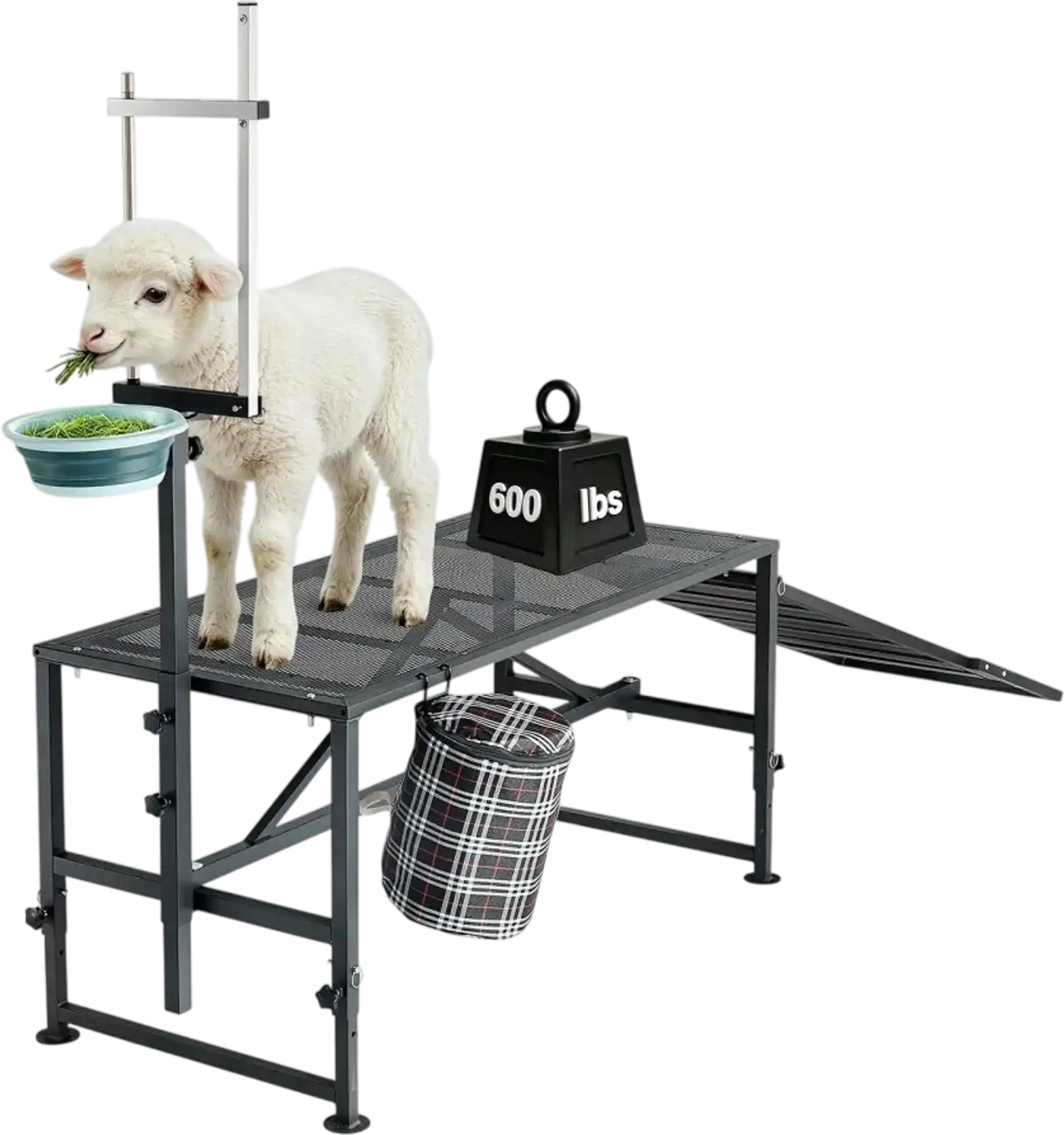 Vevor Goat Milking Stand Heavy-Duty Adjustable Livestock Platform with Ramp & Feed Bin New