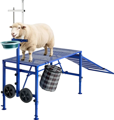 Vevor Goat Milking Stand Heavy Duty Foldable Platform with Ramp Feed Bin Wheels New