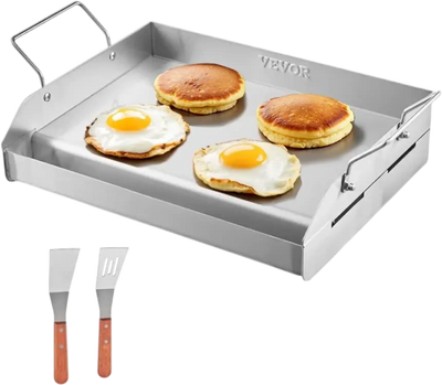 VEVOR Stainless Steel Griddle, 17x13 inch Universal Flat Top Rectangular Plate, Gas Grill Griddle for BBQ Grill, Teppanyaki, Portable Family Cookware with Handle, for Camping Tailgating Party