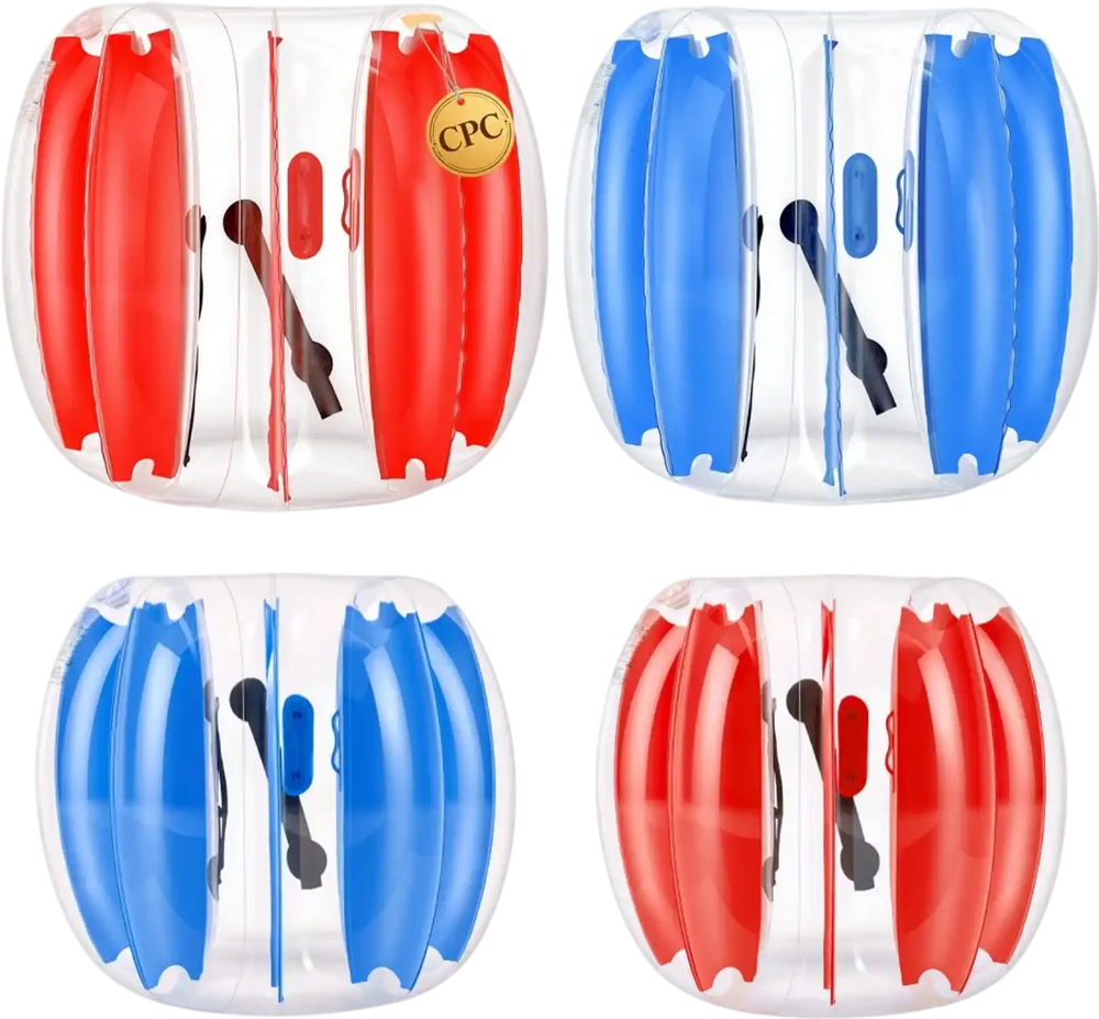 VEVOR 4 Pack Inflatable Bumper Balls 3FT+4FT Bubble for Kids Teens Blue+Red, for Backyard, Camping, Picnic, Park, Outdoor Team Gameplay, Thickened PVC Material, Sumo Human Hamster Ball with Handle