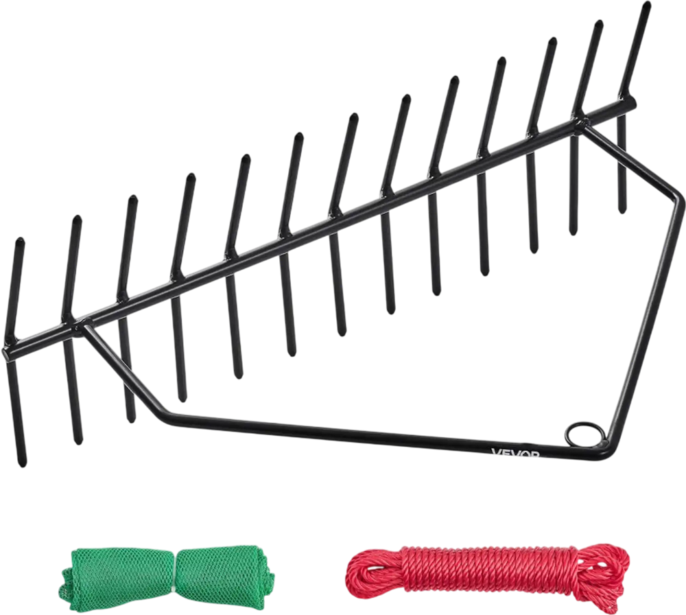 VEVOR 24 in Aquatic Weed Rake, 8.7 in Double Sided Lake Weed Rake, Pond Weeds Cutter with 30ft Rope, Tie Hole, No Assembly Required, Lightweight Muck Lilypad Clearing Tool for Pond, Lake, Rivulet