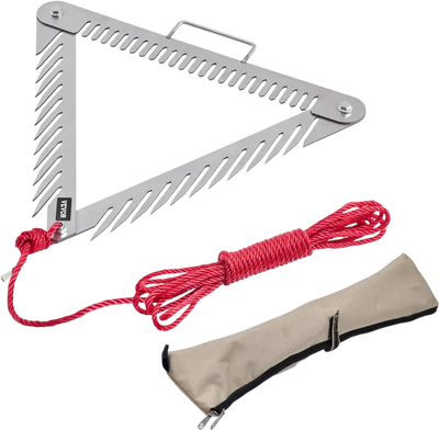 VEVOR 24in Aquatic Weed Rake, 3-Sided Lake Weed Rake with Handle, Portable and Foldable Pond Water Grass Razor, Stainless Steel Throwable Floating Pond Weeds Cutter with 30 ft Rope, for Lakes Ponds