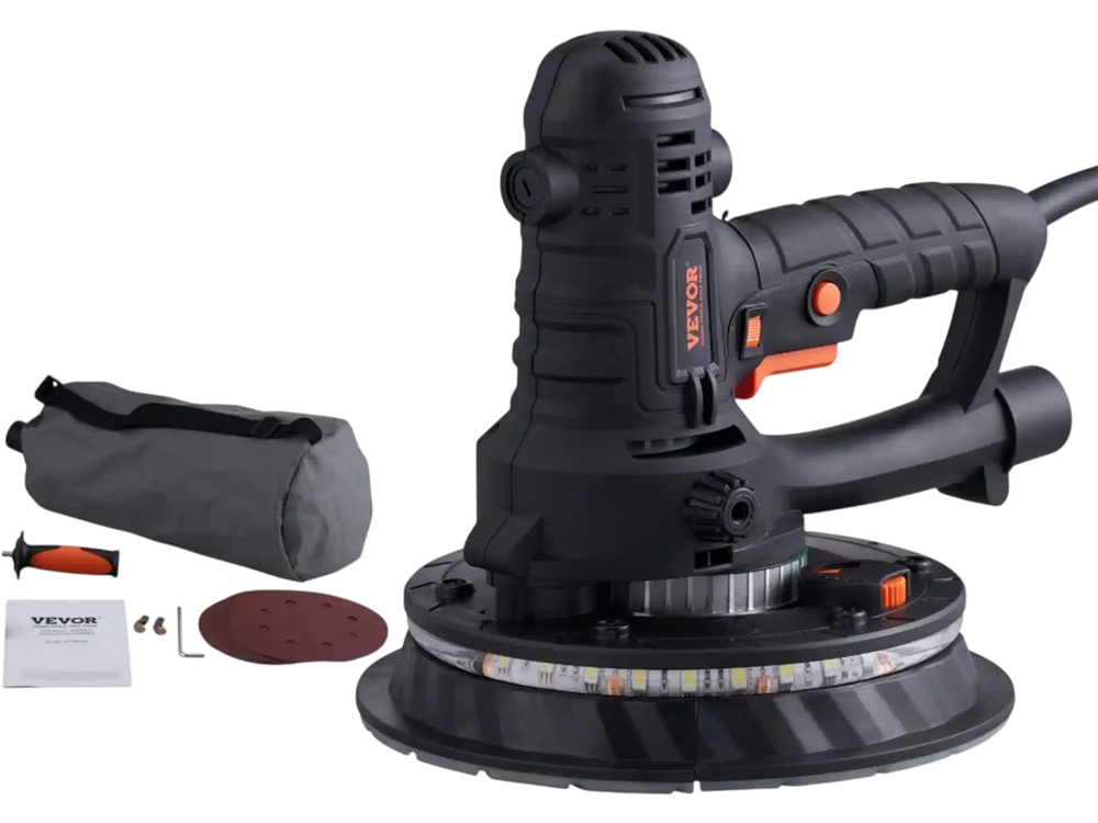 VEVOR Drywall Sander, 800W Electric Sander with 12 Sanding Discs, Variable Speed 1200-2300 RPM Wall Sander with Automatic Vacuum Dust Collection System, Double LED Lights, Dust Bag, Detachable Edge