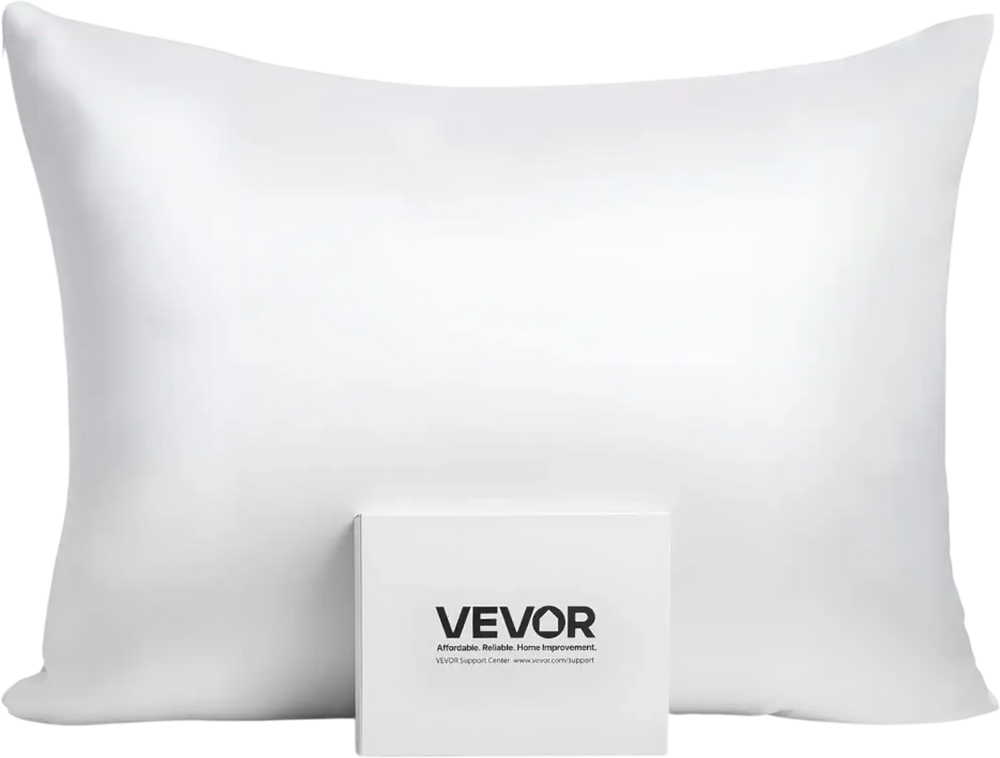 VEVOR Silk Pillowcase, 100% Pure Mulberry Silk Pillow Case, 26 in x 20 in Standard Silky Pillow Case for Hair and Skin, Smooth, Soft and Breathable Pillowcase with Hidden Zipper, for Sleeping (White)