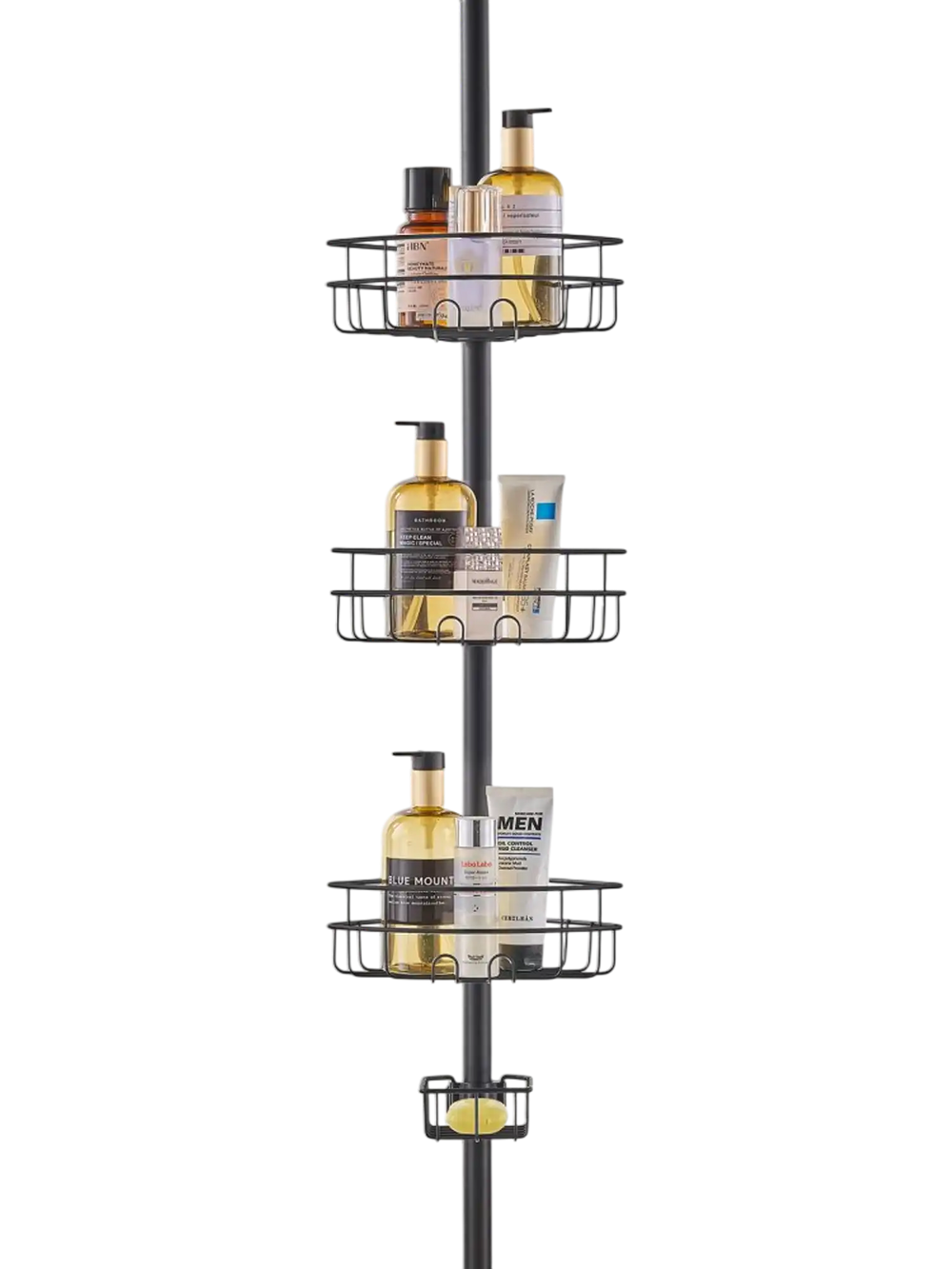 VEVOR Shower Corner Caddy Tension Pole, 39" to 125" High, Multi-Functional Shower Tension Pole with Strong Load-Bearing Tray, Rust-Proof Easy-to-Install Tension Pole, Fit for Bathroom & Washroom