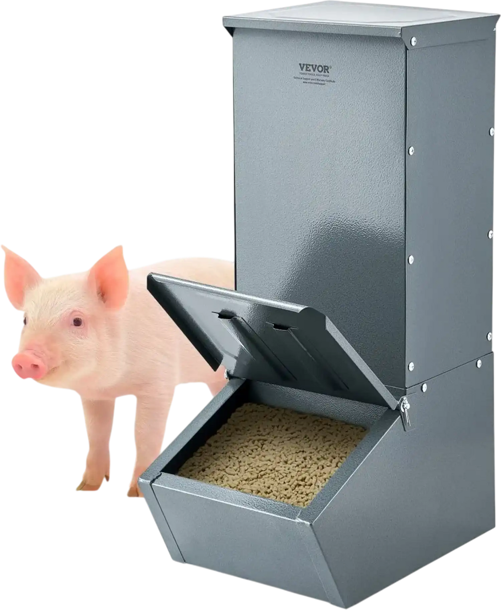 VEVOR Hog Feeder, 2.2 Bushel Capacity, Single Door Pig Feeder, Heavy Duty Steel Piglets Feeder, Multipurpose Trough Creep Feeder, Outdoor Livestock Feeder Farm Accessory for Feeding up to 5 Hogs