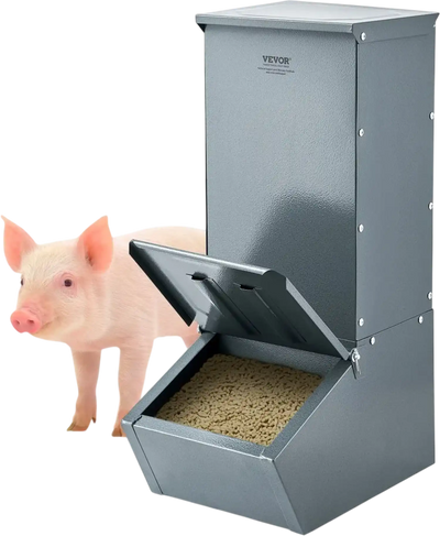 VEVOR Hog Feeder, 2.2 Bushel Capacity, Single Door Pig Feeder, Heavy Duty Steel Piglets Feeder, Multipurpose Trough Creep Feeder, Outdoor Livestock Feeder Farm Accessory for Feeding up to 5 Hogs