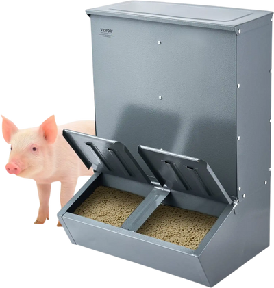 VEVOR Hog Feeder, 3.7 Bushel Capacity, Double Door Pig Feeder, Heavy Duty Steel Piglets Feeder, Multipurpose Trough Creep Feeder, Outdoor Livestock Feeder Farm Accessory for Feeding up to 8 Hogs