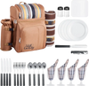 VEVOR Picnic Backpack, Beach Picnic Backpack Bag for 4 Person with Insulated Cooler Compartment, Detachable Bottle/Wine Holder, Lightweight Blanket, Plates and Cutlery Set for Hiking & Camping, Brown