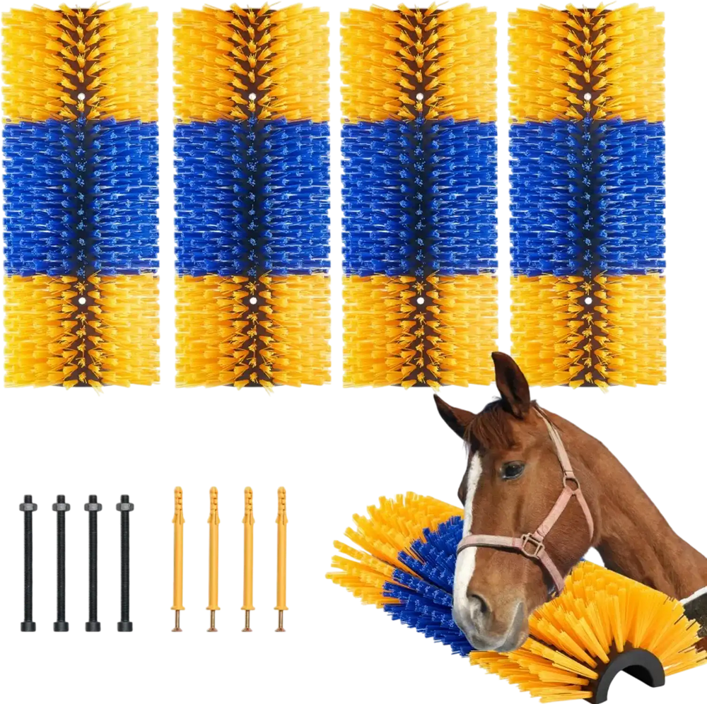 VEVOR Livestock Scratching Brush, 4 Pcs Horse Brush with 8 Screws, 20 x 7.5 in Cow Scratcher, for Back Itch Relief & Keep Cleaning, Grooming & Scratching Post Brush for Horse, Pig, Cattle Supplies