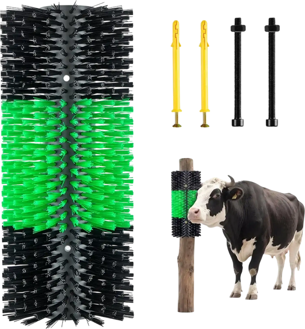VEVOR Livestock Scratching Brush, 1PC Goat Scratcher Brush Post with 4 Screws, 16.9" x 7.5" Cow Scratcher for Back Itch Relief, Massage Grooming Scratch Tool for Horse Cattle Sheep Pig, Green & Black