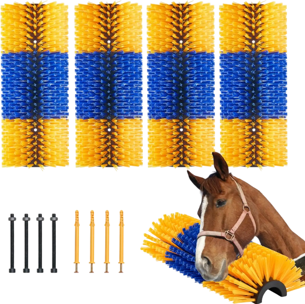 VEVOR Livestock Scratching Brush, 4 Pcs Horse Brush with 8 Screws, 17.1 x 7.5 in Cow Scratcher, for Back Itch Relief & Keep Cleaning, Grooming & Scratching Post Brush for Horse, Pig, Cattle Supplies