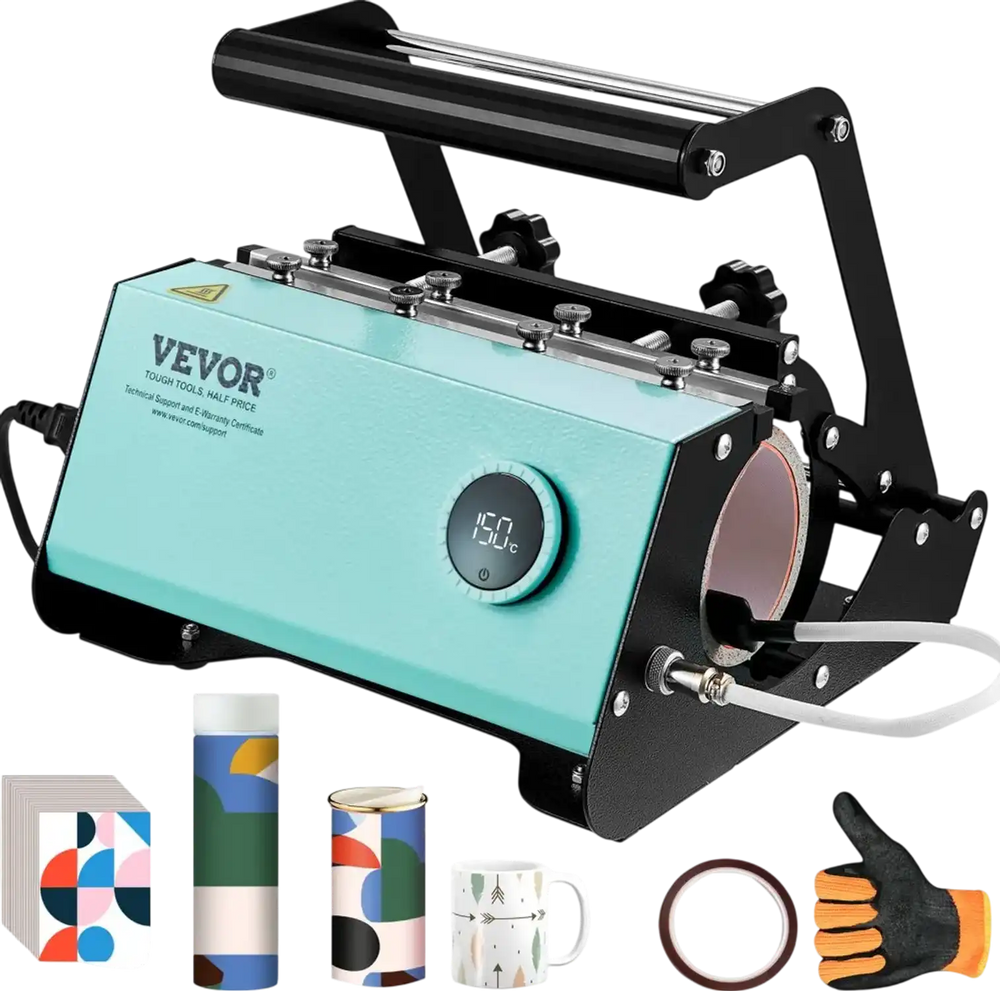VEVOR Mug Heat Press, 11-30oz Tumbler Heat Press Machine, Sublimation Transfer Straight Skinny Tumblers, Cup Heat Press with Heat-resist Gloves & Tape, DIY Ceramic Mugs Cups Glasses, As Gift, Green