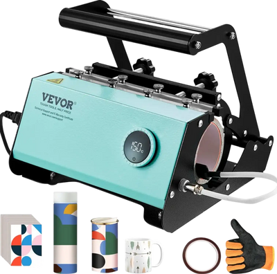 VEVOR Mug Heat Press, 11-30oz Tumbler Heat Press Machine, Sublimation Transfer Straight Skinny Tumblers, Cup Heat Press with Heat-resist Gloves & Tape, DIY Ceramic Mugs Cups Glasses, As Gift, Green