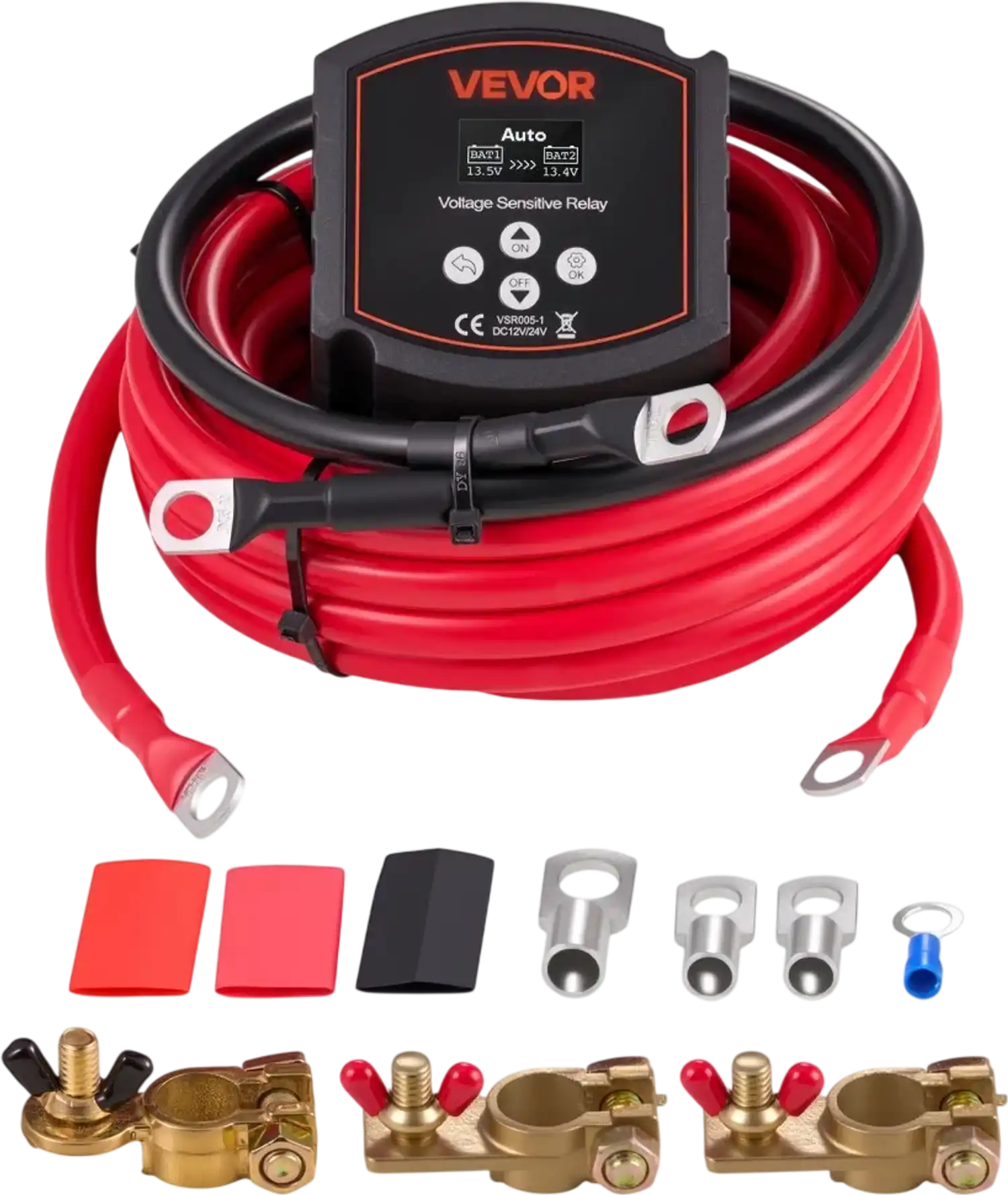 Vevor Battery Isolator Kit Dual Battery 12V 300A Smart VSR with Voltmeter LCD Screen New